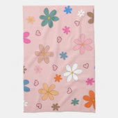 Preppy Roze Kleurrijke Bloemhart Y2K Patroon Theedoek (Verticaal)