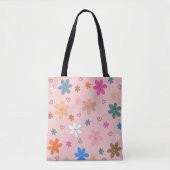 Preppy Roze Kleurrijke Bloemhart Y2K Patroon Tote Bag (Voorkant)