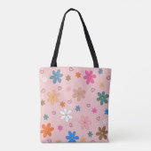 Preppy Roze Kleurrijke Bloemhart Y2K Patroon Tote Bag (Achterkant)