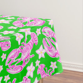 Preppy Roze Kreeft & Bloemengroen Kustchic Tafelkleed