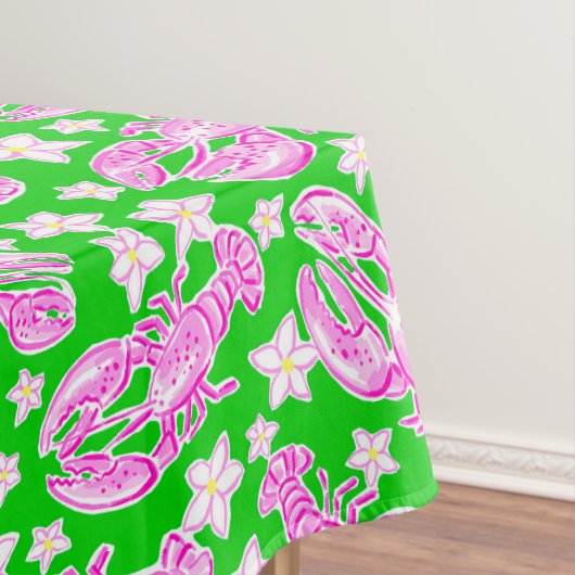 Preppy Roze Kreeft & Bloemengroen Kustchic Tafelkleed (Voorbeeld)