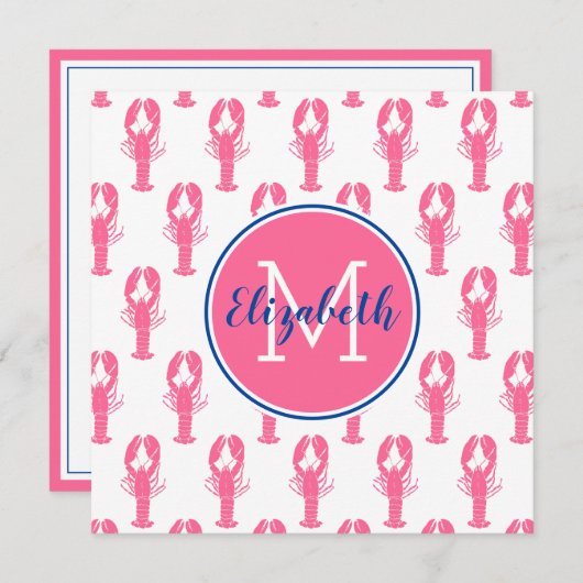 Preppy roze kreeften op wit met marine monogram (Voorkant / Achterkant)