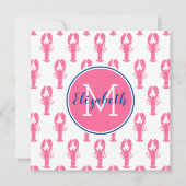 Preppy roze kreeften op wit met marine monogram (Voorkant)