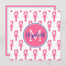 Preppy roze kreeften op wit met marine monogram