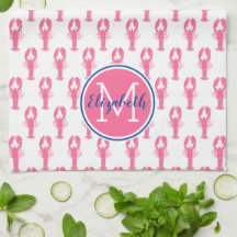 Preppy roze kreeften op wit met marine monogram