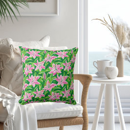 Preppy Roze Lelie Bloemrijke Groene Chic Tuin Deco Kussen