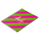 Preppy Roze & Limegroene Gestreepte Monogram Notitieboek (Linkerzijde)