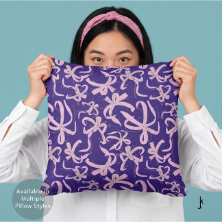 Preppy Roze Lint Boog Patroon in Diep Paars Kussen