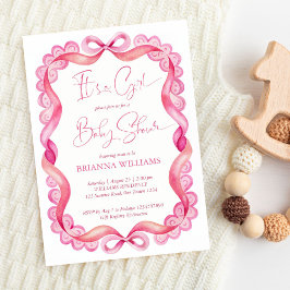 Preppy roze lint kant meisjes baby shower kaart