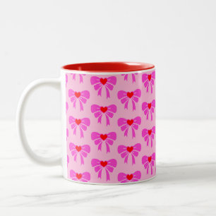 Preppy Roze Lint Patroon y2k Girly Coquette Tweekleurige Koffiemok
