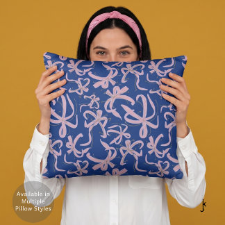 Preppy Roze Lint Strikken Patroon in Donkerblauw Kussen