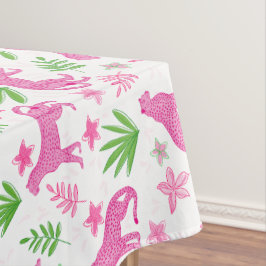 Preppy Roze Luipaard Bloem / Chic Dier Wit Tafelkleed