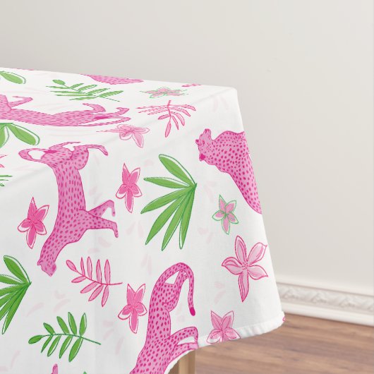 Preppy Roze Luipaard Bloem / Chic Dier Wit Tafelkleed (Voorbeeld)