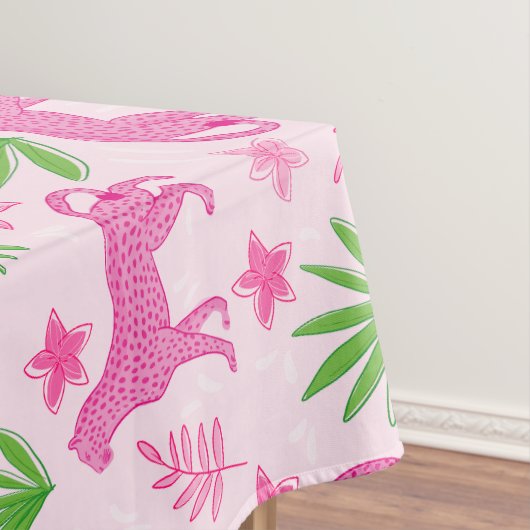 Preppy Roze Luipaard Bloem / Chic Roze Dier Tafelkleed (Voorbeeld)
