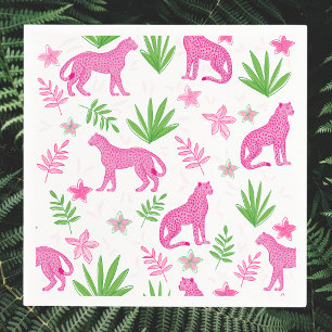 Preppy Roze Luipaard Bloemstuk & Groene Tinten Wit Servet