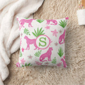 Preppy Roze Luipaard Bloemstuk Monogram Kussen (Deken)