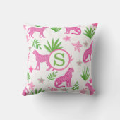 Preppy Roze Luipaard Bloemstuk Monogram Kussen (Achterkant)