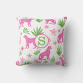 Preppy Roze Luipaard Bloemstuk Monogram Kussen (Voorkant)
