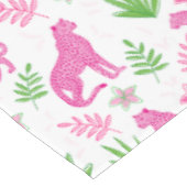 Preppy Roze Luipaard Witte Bloemige Achtergrond  Tafelkleed (Gekanteld)