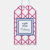 Preppy Roze Marine Trellis Bamboe Patroon Aangepas Cadeaulabel (Voorkant)