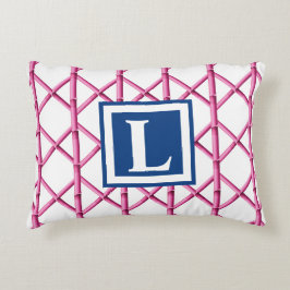 Preppy Roze Marine Trellis Bamboe Patroon Monogram Accent Kussen