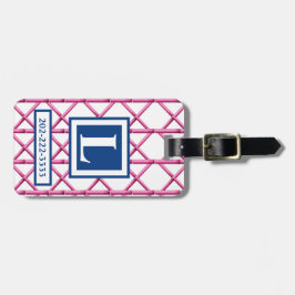 Preppy Roze Marine Trellis Bamboe Patroon Monogram Bagagelabel