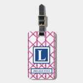 Preppy Roze Marine Trellis Bamboe Patroon Monogram Bagagelabel (Voorkant verticaal)