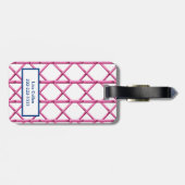 Preppy Roze Marine Trellis Bamboe Patroon Monogram Bagagelabel (Achterkant horizontaal)