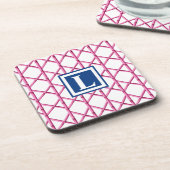 Preppy Roze Marine Trellis Bamboe Patroon Monogram Bier Onderzetter (Linkerzijde)