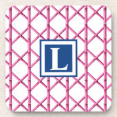 Preppy Roze Marine Trellis Bamboe Patroon Monogram Bier Onderzetter (Voorkant)