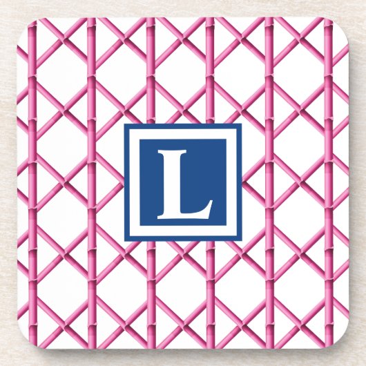 Preppy Roze Marine Trellis Bamboe Patroon Monogram Bier Onderzetter (Voorkant)