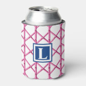 Preppy Roze Marine Trellis Bamboe Patroon Monogram Blikjeskoeler (Blikje Voorkant)