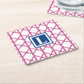 Preppy Roze Marine Trellis Bamboe Patroon Monogram Kartonnen Onderzetters (Schuin)