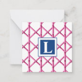 Preppy Roze Marine Trellis Bamboe Patroon Monogram Notitiekaartje (Voorkant)