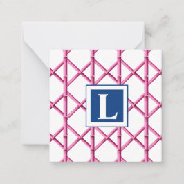 Preppy Roze Marine Trellis Bamboe Patroon Monogram Notitiekaartje