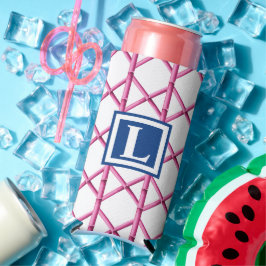 Preppy Roze Marine Trellis Bamboe Patroon Monogram Seltzer Blikjeskoeler