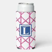 Preppy Roze Marine Trellis Bamboe Patroon Monogram Seltzer Blikjeskoeler (Seltzer Achterkant)