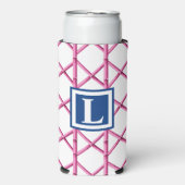 Preppy Roze Marine Trellis Bamboe Patroon Monogram Seltzer Blikjeskoeler (Seltzer Voorkant)