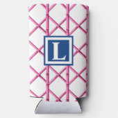 Preppy Roze Marine Trellis Bamboe Patroon Monogram Seltzer Blikjeskoeler (Achterkant)