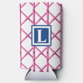 Preppy Roze Marine Trellis Bamboe Patroon Monogram Seltzer Blikjeskoeler (Voorkant)