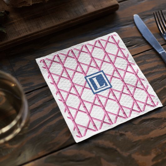 Preppy Roze Marine Trellis Bamboe Patroon Monogram Servet