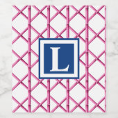 Preppy Roze Marine Trellis Bamboe Patroon Monogram Wijn Etiket (Enkel label)