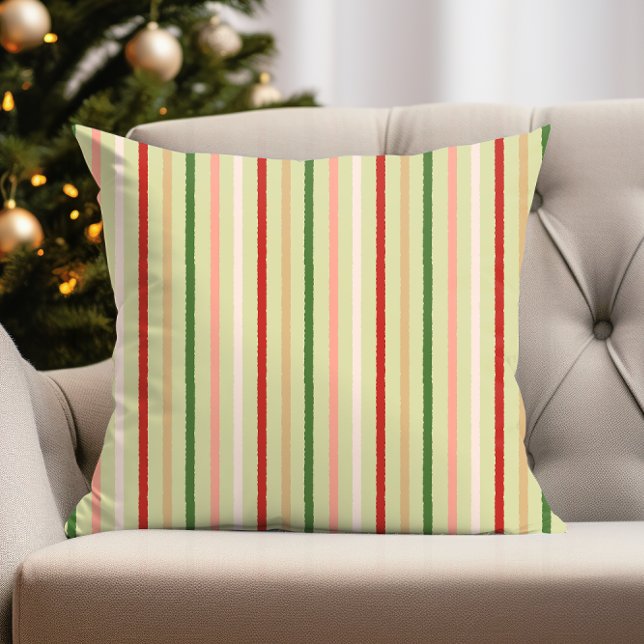 Preppy Roze Mint Groen Kerst Minimal Modern Kussen (fun christmas stipes on preppy pink mint green and traditional red and green )