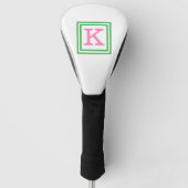 Preppy Roze Monogram met Groene Rand Golfheadcover (Voorkant)
