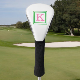 Preppy Roze Monogram met Groene Rand Golfheadcover