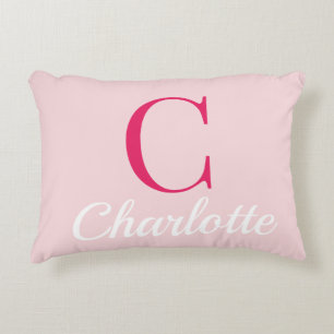 Preppy Roze Monogram Naam Slaapkamer Kussen