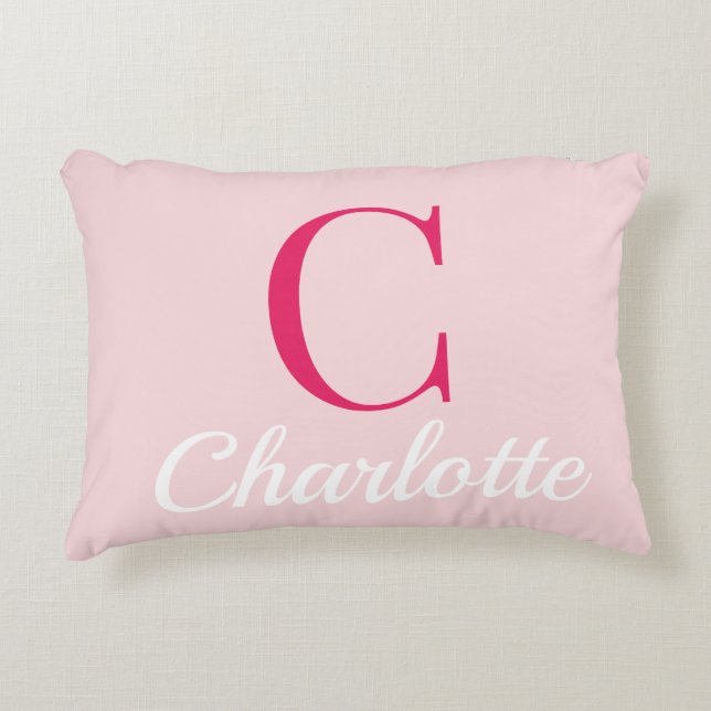 Preppy Roze Monogram Naam Slaapkamer Kussen (Voorkant)