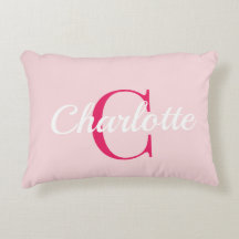 Preppy Roze Monogram Naam Slaapkamer Kussen