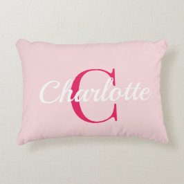 Preppy Roze Monogram Naam Slaapkamer Kussen