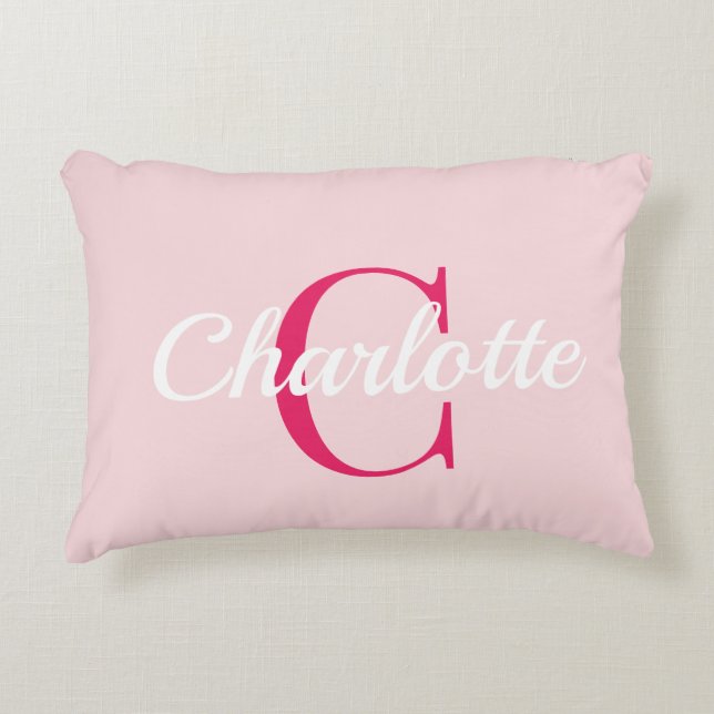 Preppy Roze Monogram Naam Slaapkamer Kussen  (Voorkant)